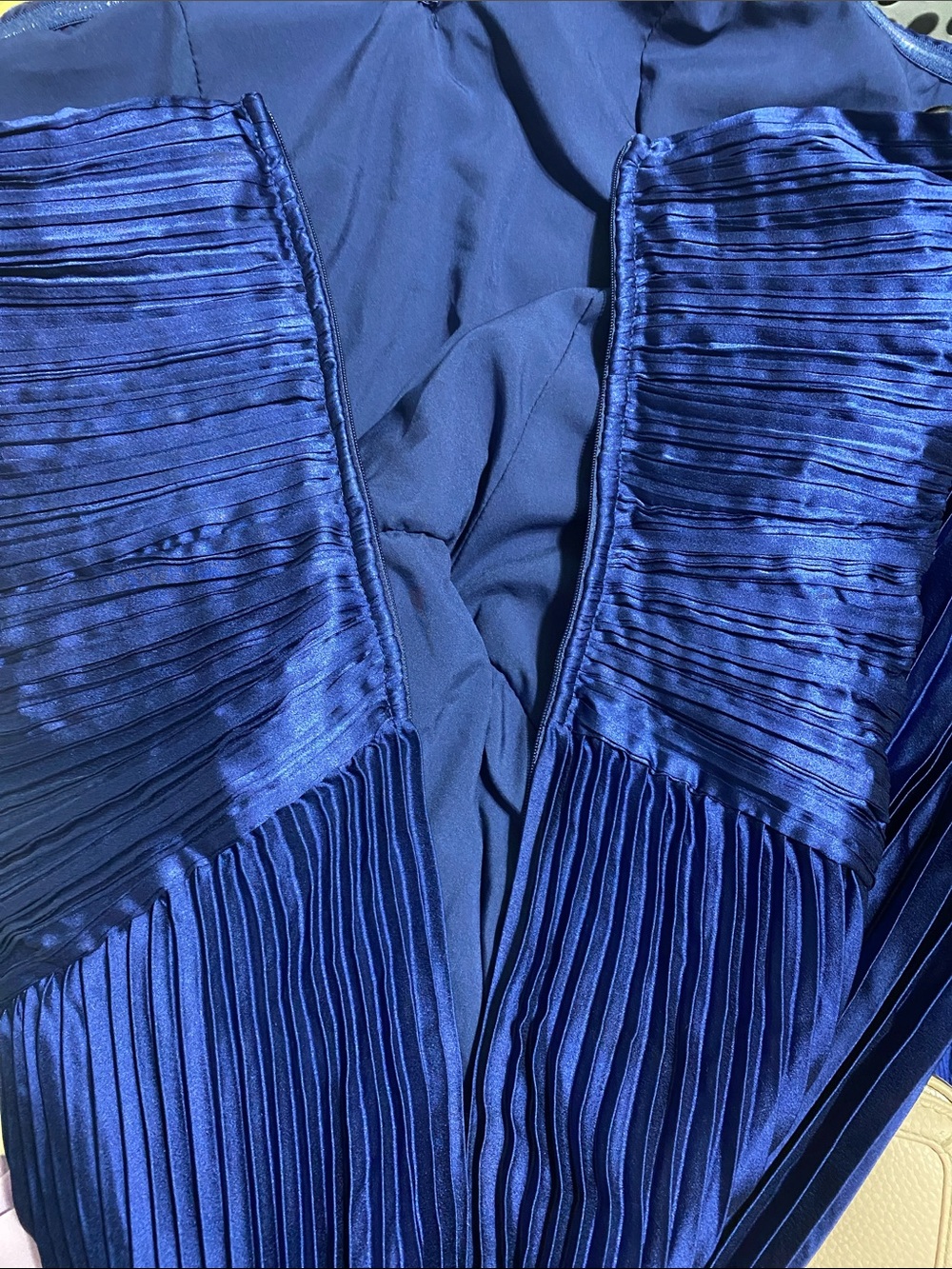Lulus Elkay Navy Blue Pleated Satin Drop Waist Maxi Dress Size M NWT - Picture 14 of 16